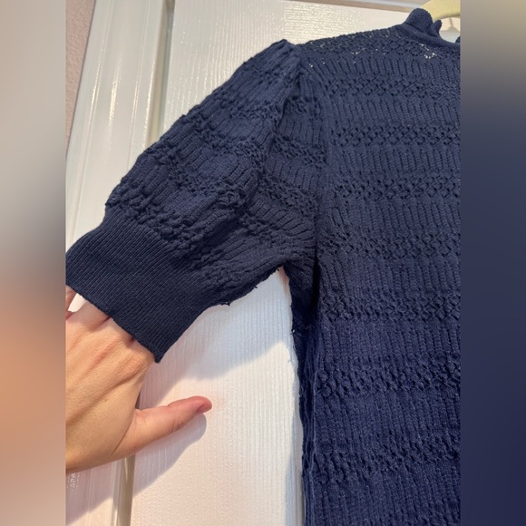 LOFT Pointelle Tie Neck Sweater Tee - Blue - Medium - Picture 6 of 7